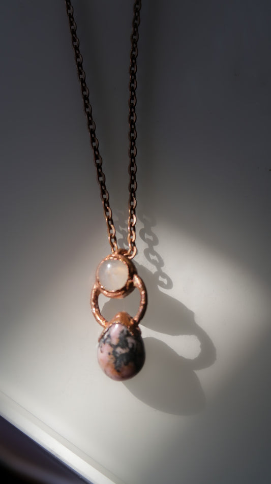 Rhodonite and Rose Quartz pendant