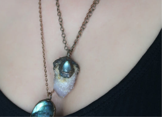 Amethyst Spirit Quartz and labradorite necklace