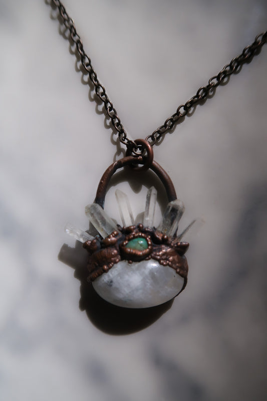 Moonstone and quartz and opal necklace