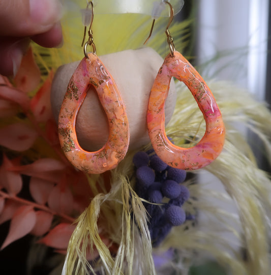 Pink Orange and Gold Earrings