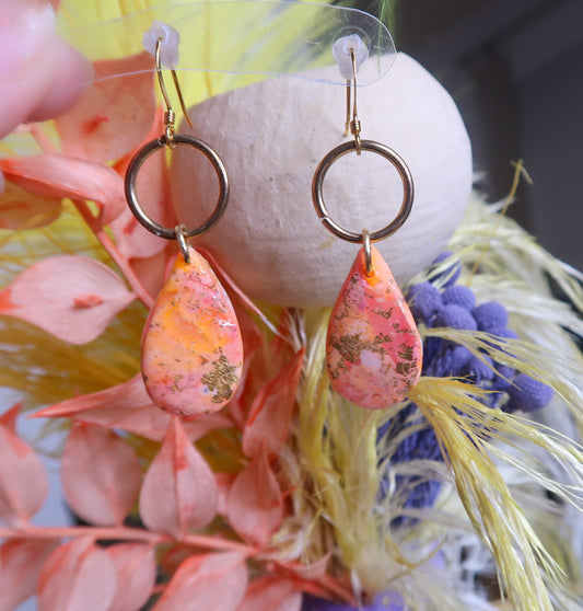 Pink and Orange and Gold Earrings