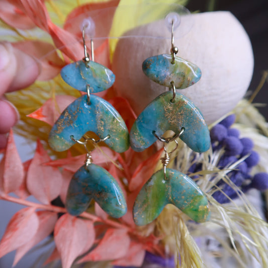Teal Lime and Gold earrings